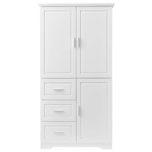 Unbranded Spellman 32.6 in. W x 19.6 in. D x 62.2 in. H White MDF Linen Cabinet with Three Doors & Three Drawers