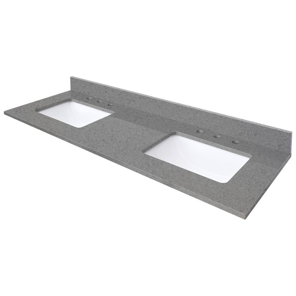 61 In. Lotte Radianz Contrail Matte Quartz Top With Dual Rectangular Sinks