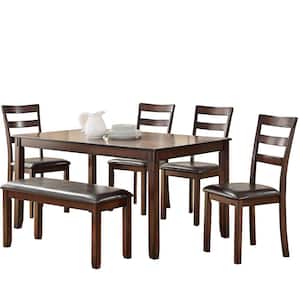 Brown Rubber Wood 6 Piece Dining Set