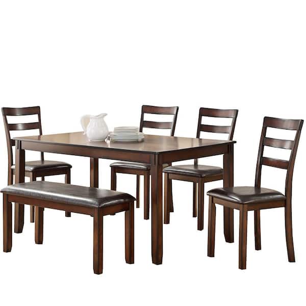 Brown Rubber Wood 6 Piece Dining Set