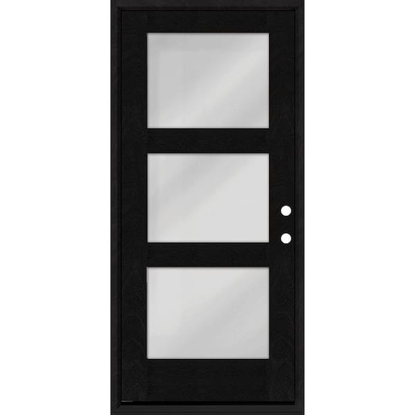 Steves & Sons Regency 36 in. x 80 in. Modern 3-Lite Equal Clear Glass LHIS Onyx Stain Mahogany Fiberglass Prehung Front Door
