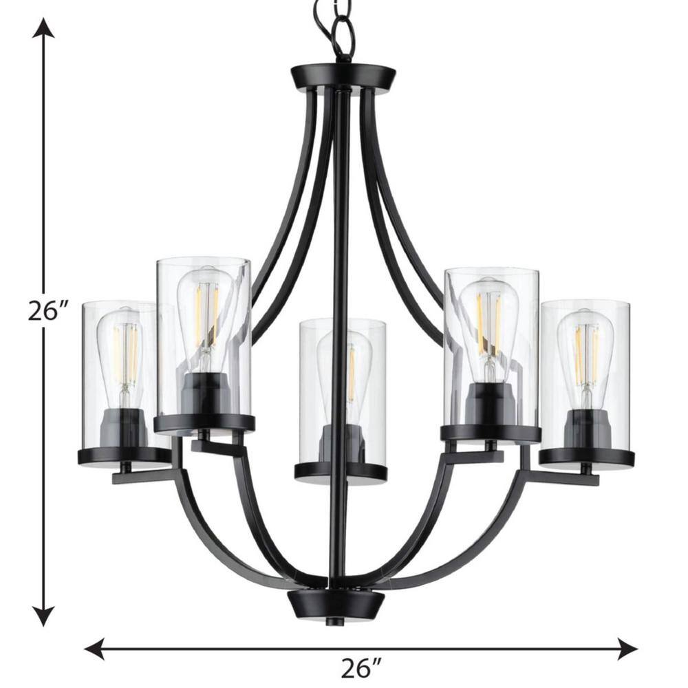 Lassiter Matte Black Steel Chandelier with Clear Glass Shades