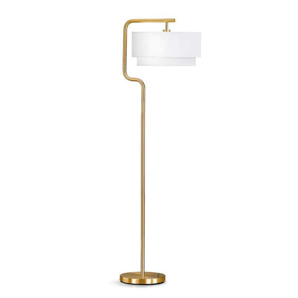 HOMEGLAM Aviate 63 in. H Metal Standard Floor Lamp -Brushed Brass/White Shade