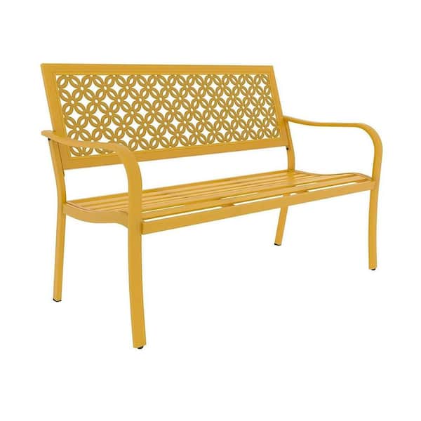 Unbranded 50 in. 2-Person Metal Sunflower Yellow Outdoor Bench