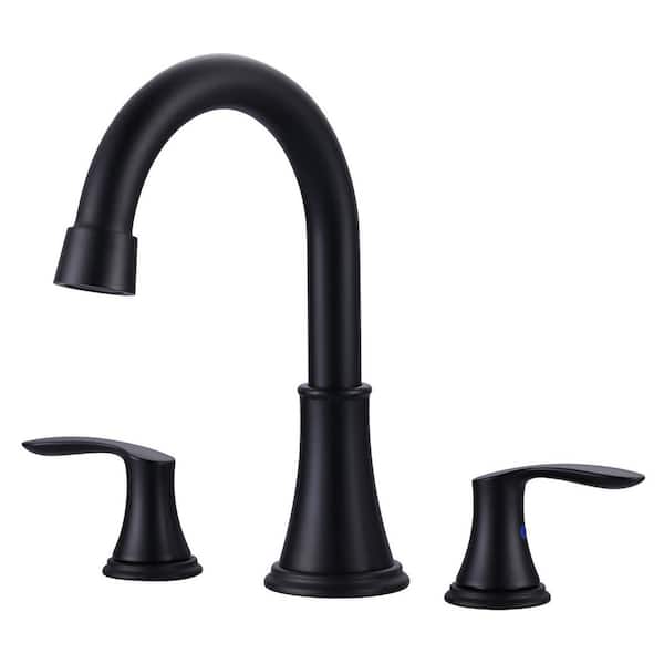 8 in. Widespread Double Handle Bathroom Faucet with Pop Up Sink Drain and Corrosion Resistant in Black