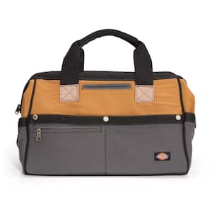 16 in. Soft Sided Construction Work Tool Bag, Grey/Tan