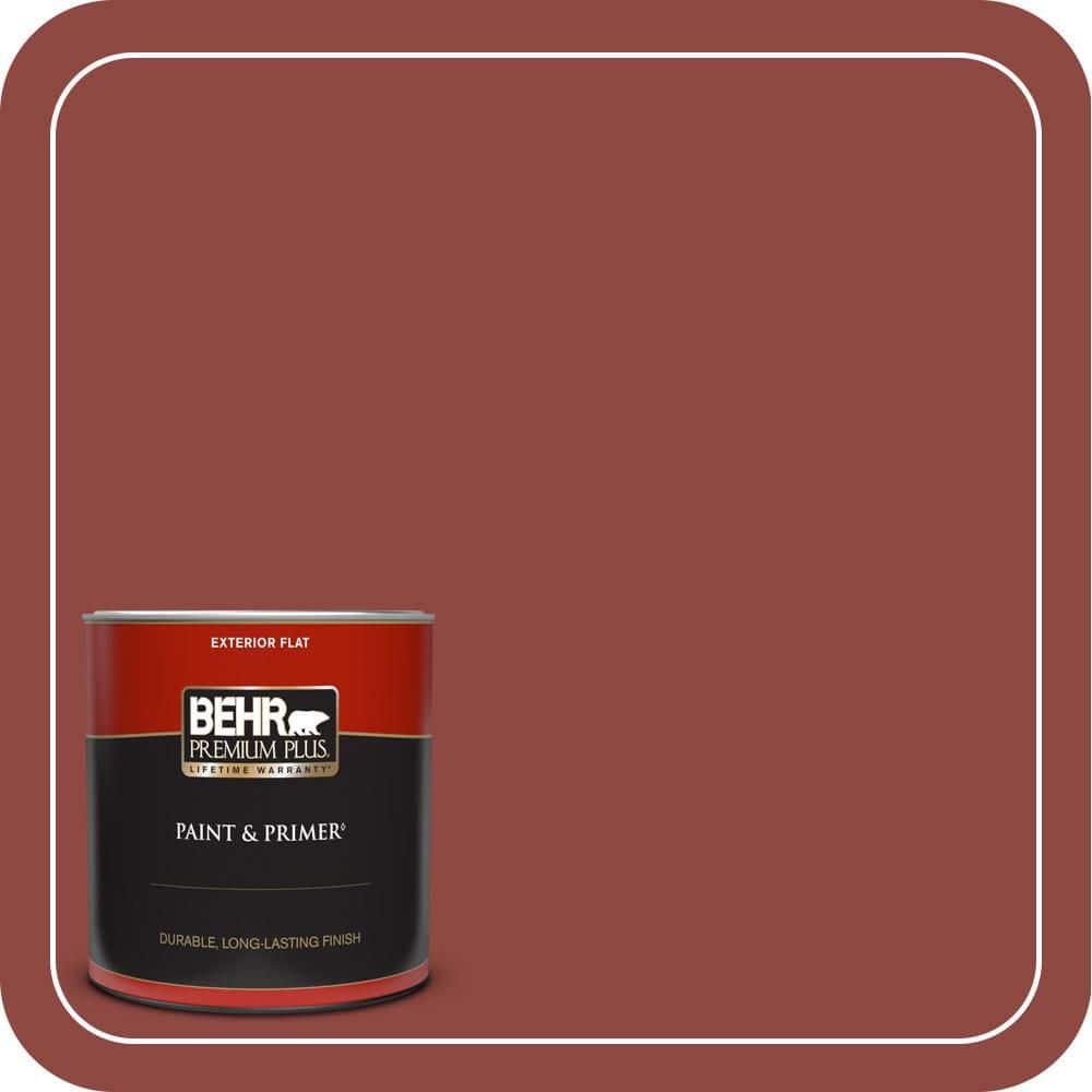BEHR PREMIUM PLUS 1 qt. #PPH-72 Rusty Red Flat Exterior Paint & Primer ...