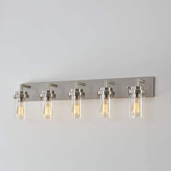 KAWOTI 36 in. 5-Light Brushed Nickel Vanity Light with Clear Glass Shade