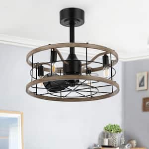 18 in. Indoor Black Farmhouse Metal Caged Indoor Ceiling Fan with Light Kit and Remote Control