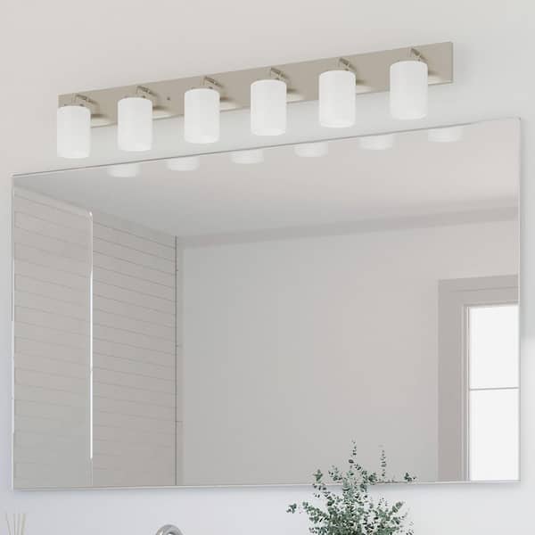 Merry Collection 48 in. 6-Light Brushed Nickel and Etched Glass Transitional Style Bath Vanity Wall Light
