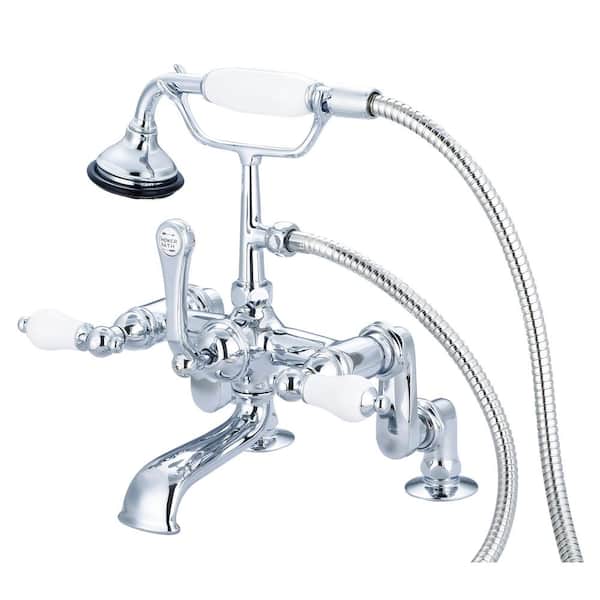Water Creation 3-Handle Vintage Claw Foot Tub Faucet with Hand Shower and Porcelain Lever Handles in Triple Plated Chrome
