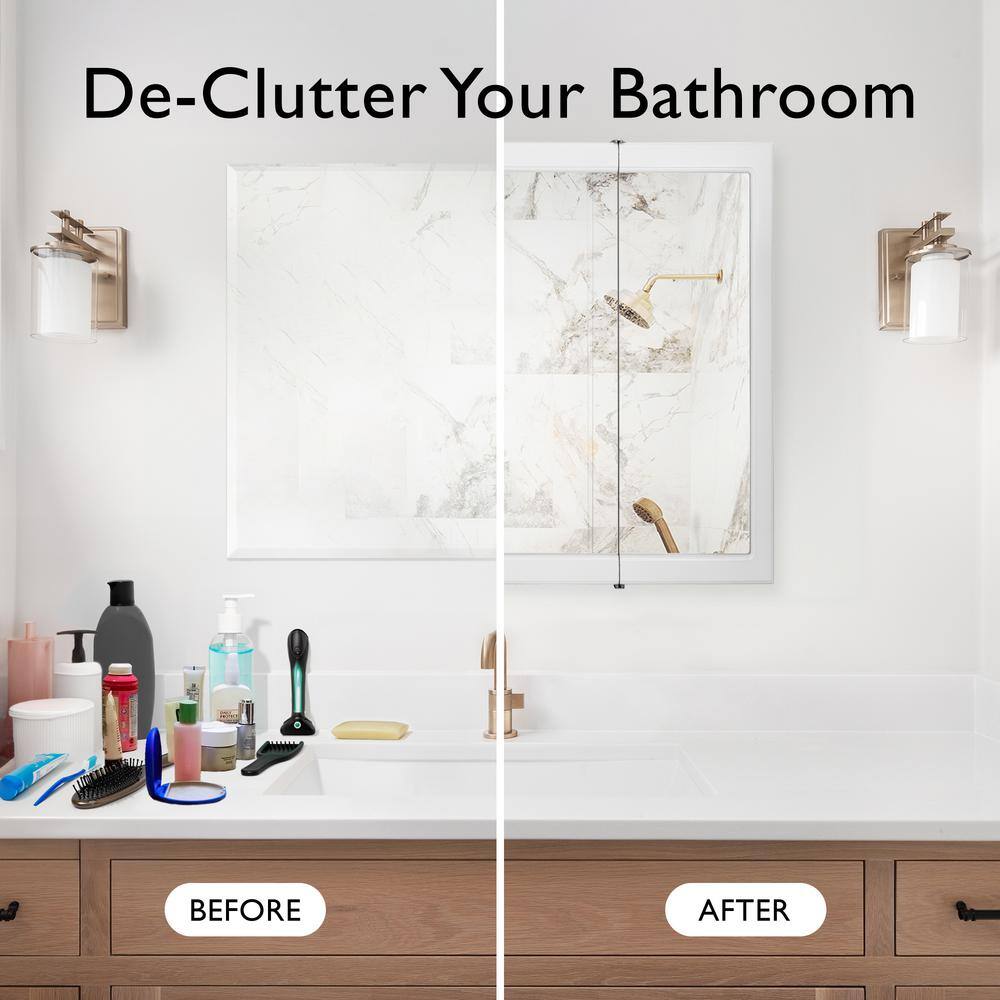 White Wood 30-Inch Bathroom Medicine Cabinet with Mirrored Doors