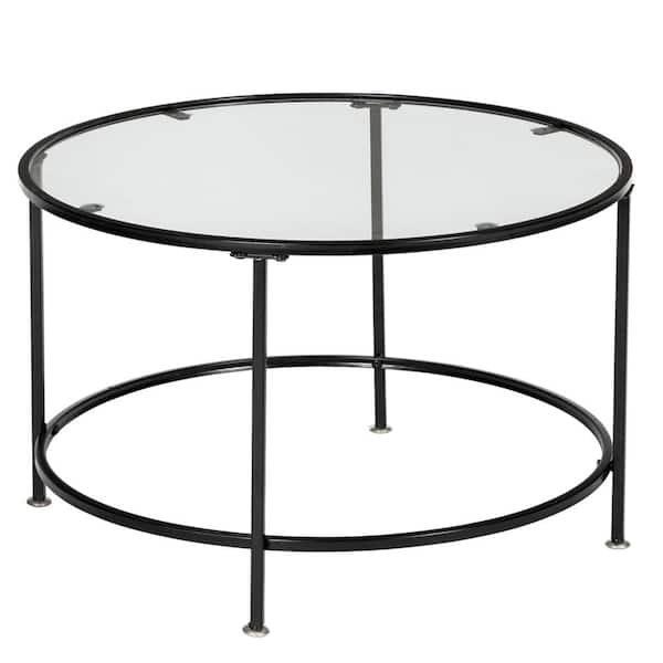 Karl home 26 in. Tempered Glass Round Coffee Table Coffee Cocktail Table