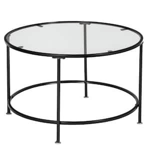 26 in. Tempered Glass Round Coffee Table Coffee Cocktail Table