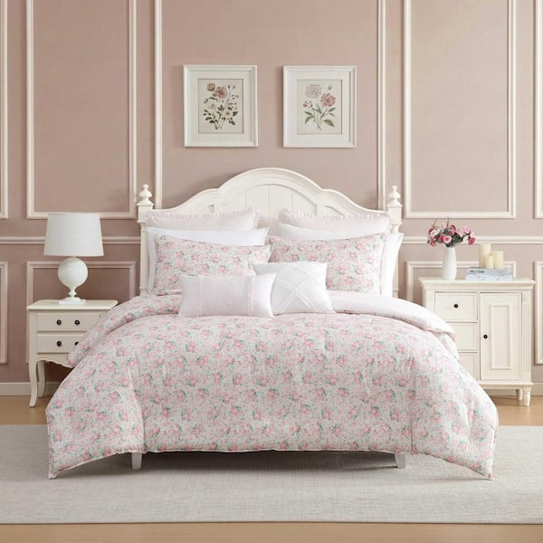 Pamelas Posies Reversible 7-Piece Light Pink Cotton Full/Queen Comforter Set