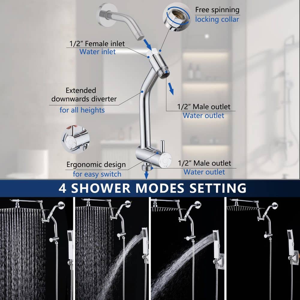 Large Chrome Dual Rainfall Wall Mount Shower Head with Handheld