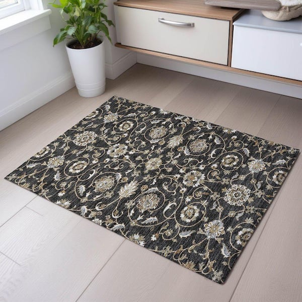 Mayfield Premium Machine Washable Abstract AMF1149 Black 2 ft. x 3 ft. Area Rug