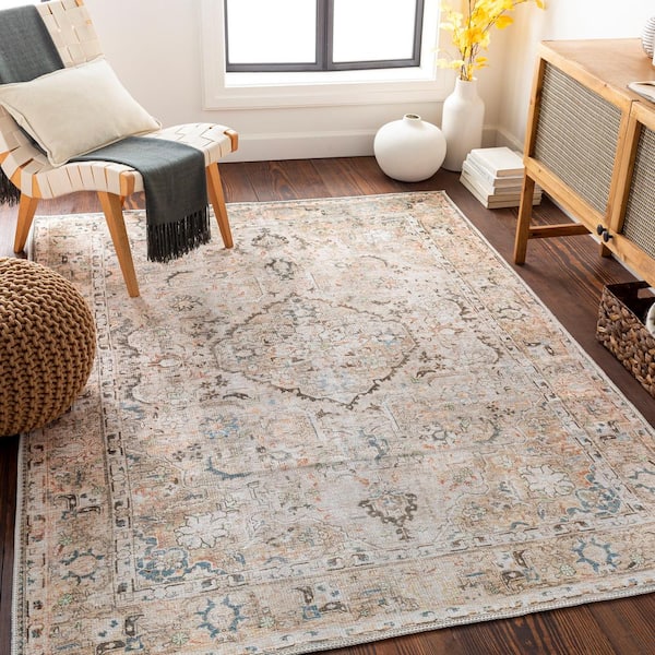 Janie Medium Grey 9 ft. x 12 ft. Traditional Indoor Machine-Washable Area Rug