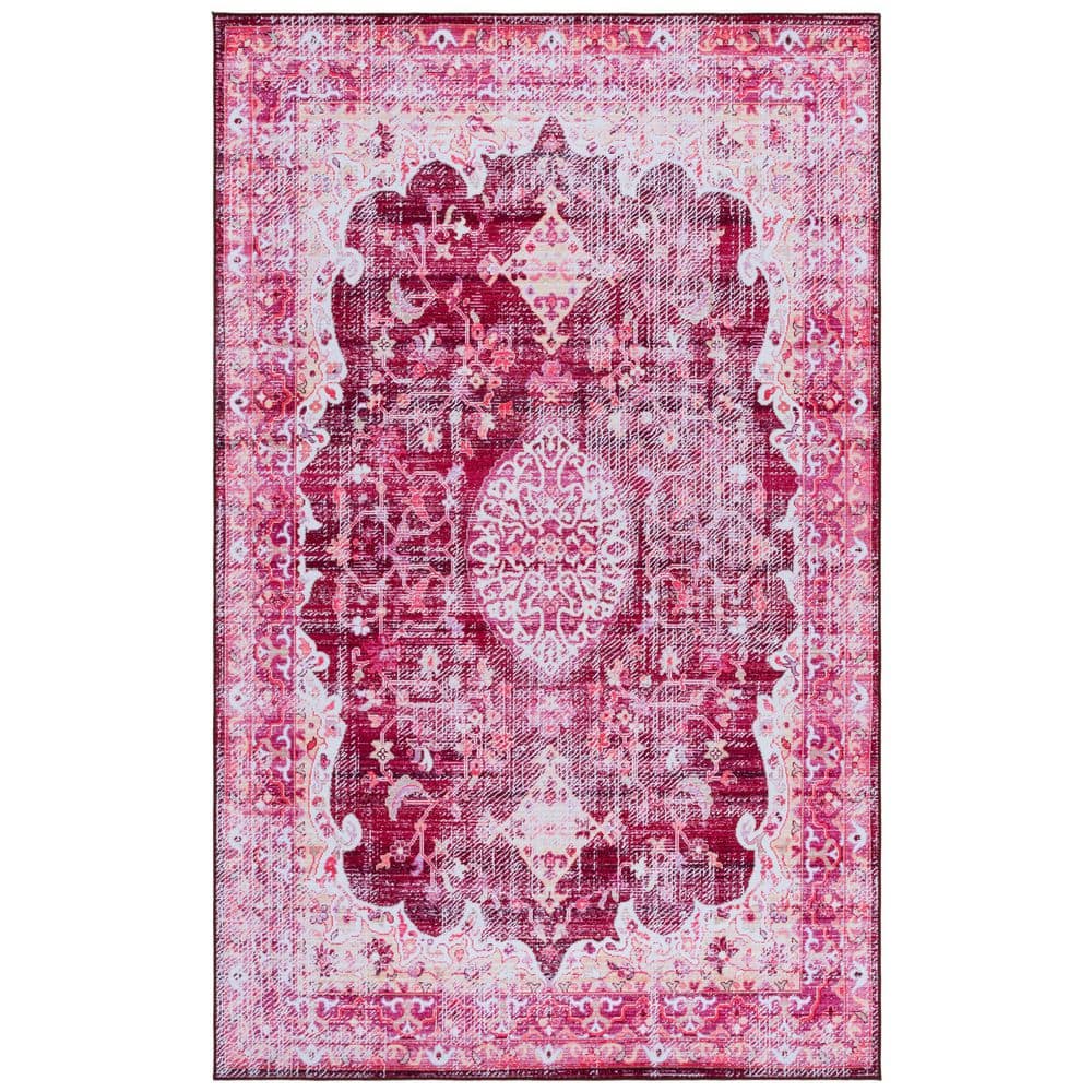 Tucson Burgundy/Pink 3 ft. x 5 ft. Machine Washable Abstract Medallion Border Area Rug price history on PriceWatchPro
