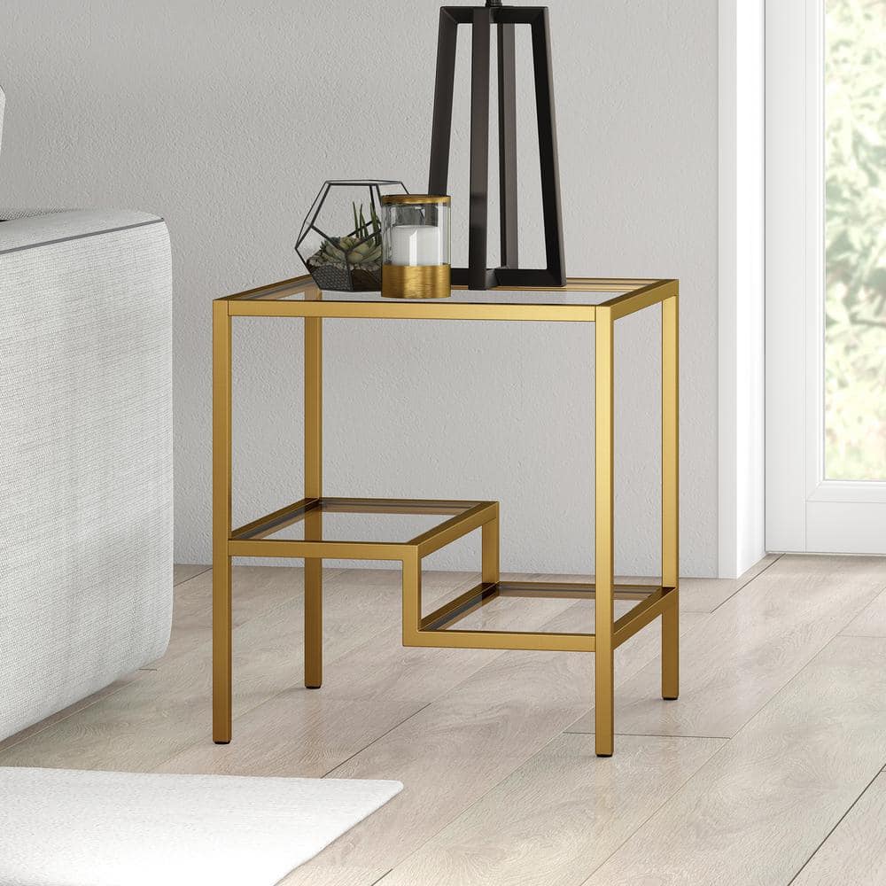 Lovett 20" Gold Metal and Glass Square Side Table