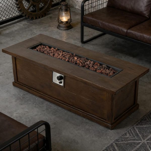56 in. Brown Wood Pattern Rectangular Propane Outdoor Fire Pit