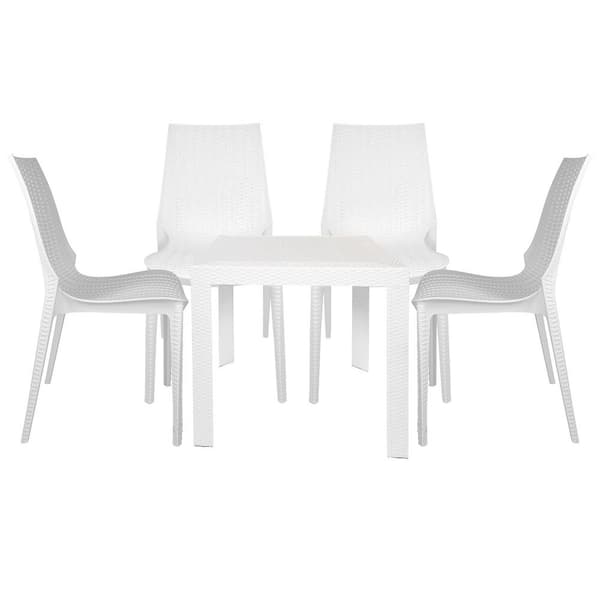 Leisuremod Kent White 5-Piece Plastic Square Outdoor Dining Set