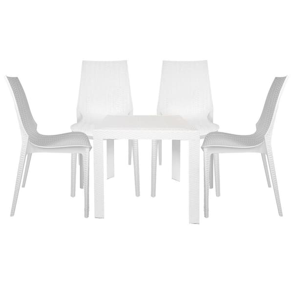 Leisuremod Kent White 5-Piece Plastic Square Outdoor Dining Set