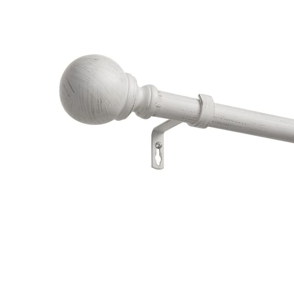 EXCLUSIVE HOME 66 in. to 120 in. Sphere Adjustable Length 1 in. Dia. Single Curtain Rod Kit in Distressed White