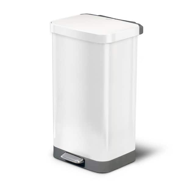 Glad 20 gal. All White Stainless Steel Step-On Large Metal Kitchen Trash Can w/Clorox Odor Protection Lid