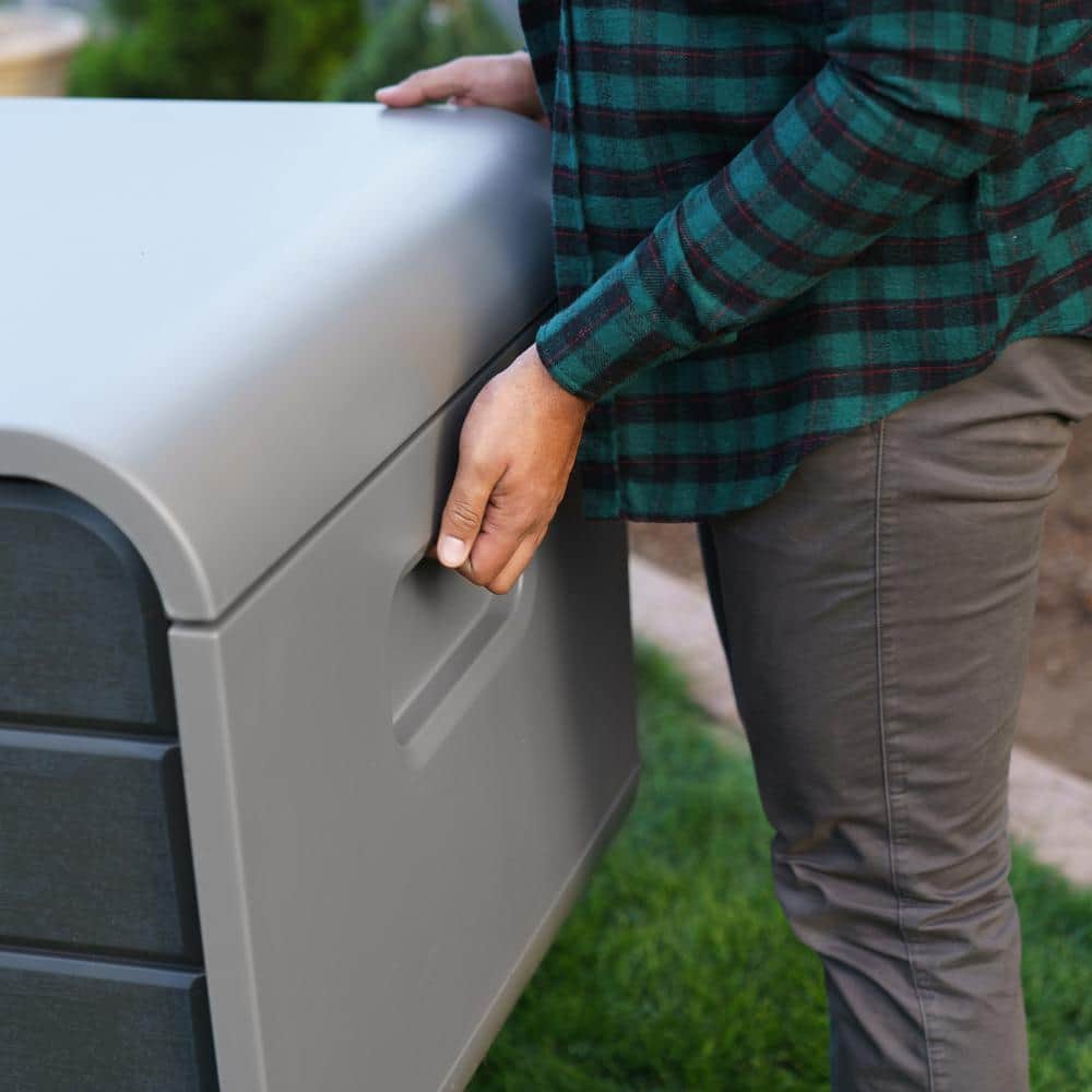 Gray Lockable Plastic Outdoor Storage Deck Box, 136 Gallon