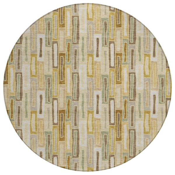 Chantille Machine Washable Indoor/Outdoor Abstract ACN3054 Gold 8 ft. x 8 ft. Round Rug