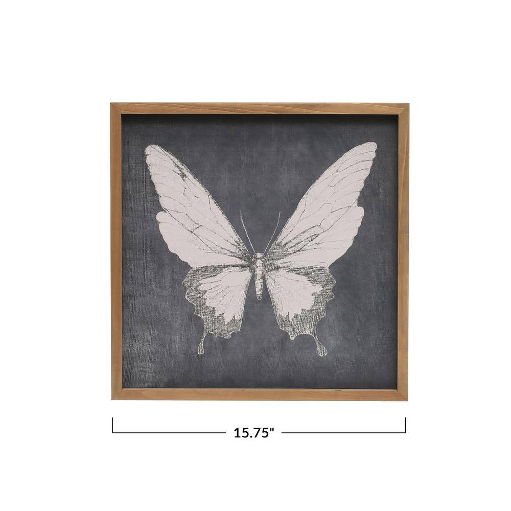 Square Gray Canvas Butterfly Print with Wood Frame