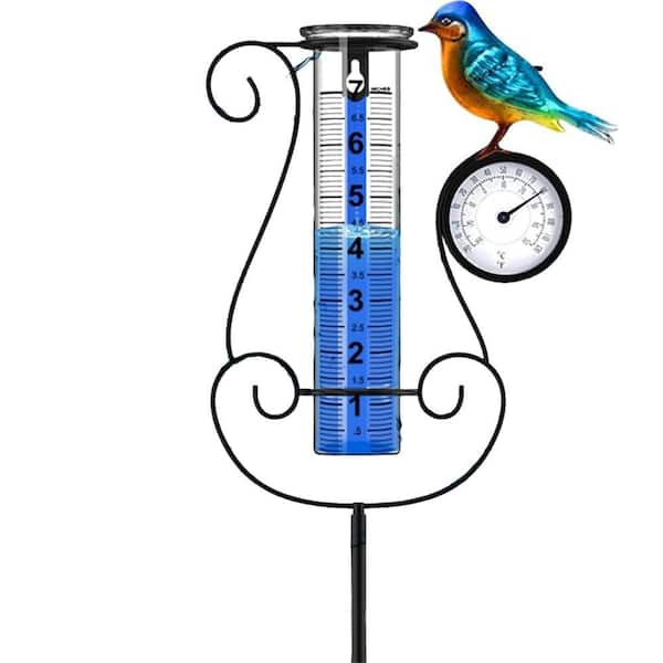 Rain Gauge with Metal Hummingbird and Temperature and Hygrometer