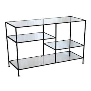 29.3 in. Black Rectangular Glass Plant Stand with 1 Tier