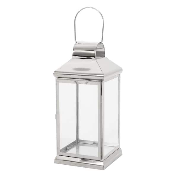 Noble House Hobbs 7 in. x 16 in. Silver Stainless Steel Lantern