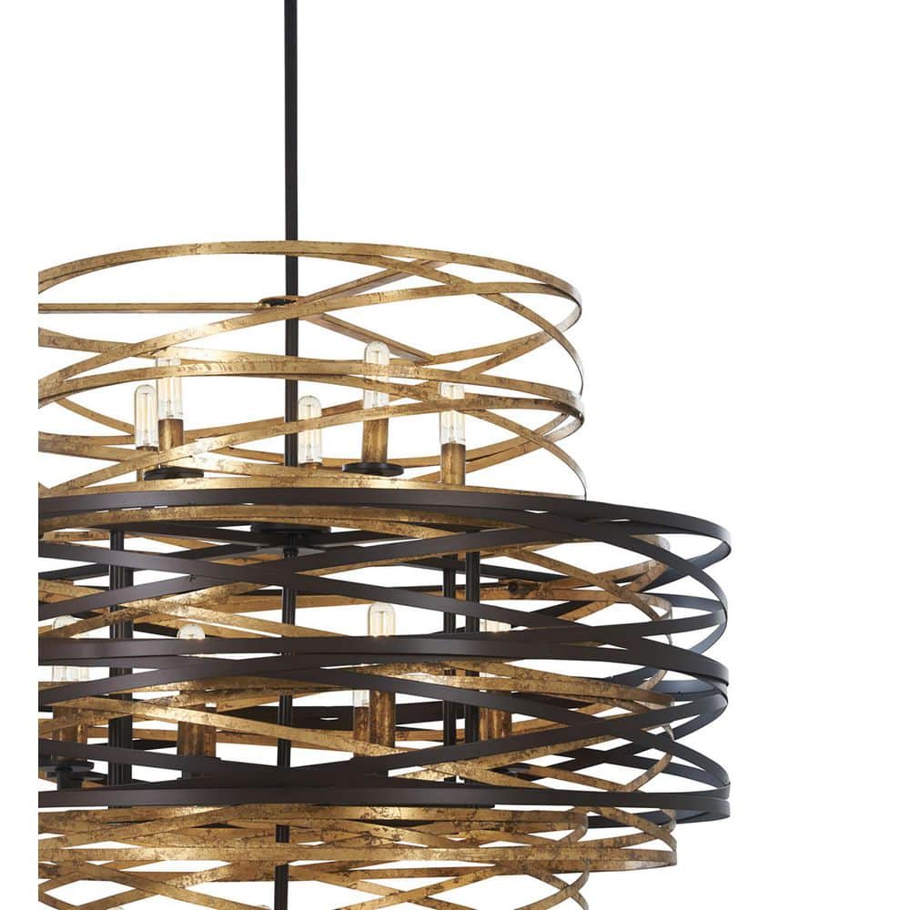Elegant Dark Bronze and Mosaic Gold Drum Chandelier with 18 Lights