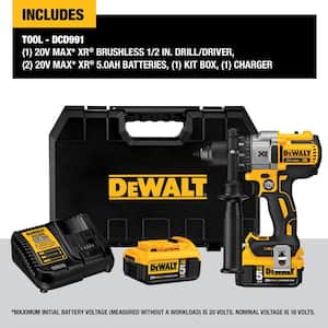 20V MAX XR Cordless Brushless 3-Speed 1/2 in. Drill/Driver with (2) 20V 5.0Ah Batteries and Charger