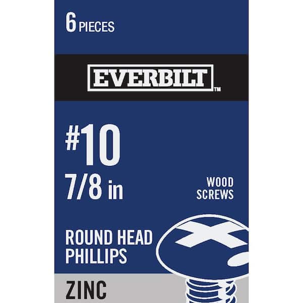 Everbilt #10 x 7/8 in. Phillips Round Head Zinc Plated Wood Screw (6-Pack)