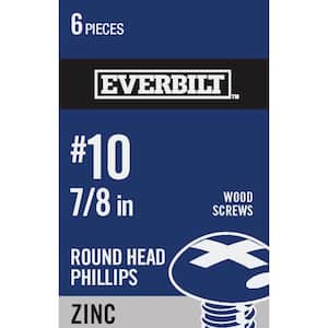 #10 x 7/8 in. Zinc Plated Phillips Round Head Wood Screw (6-Pack)