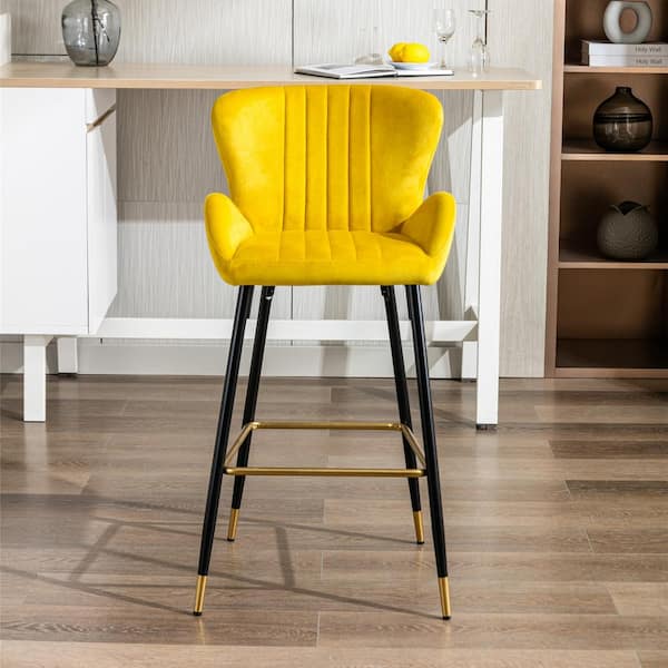 grey and yellow bar stools