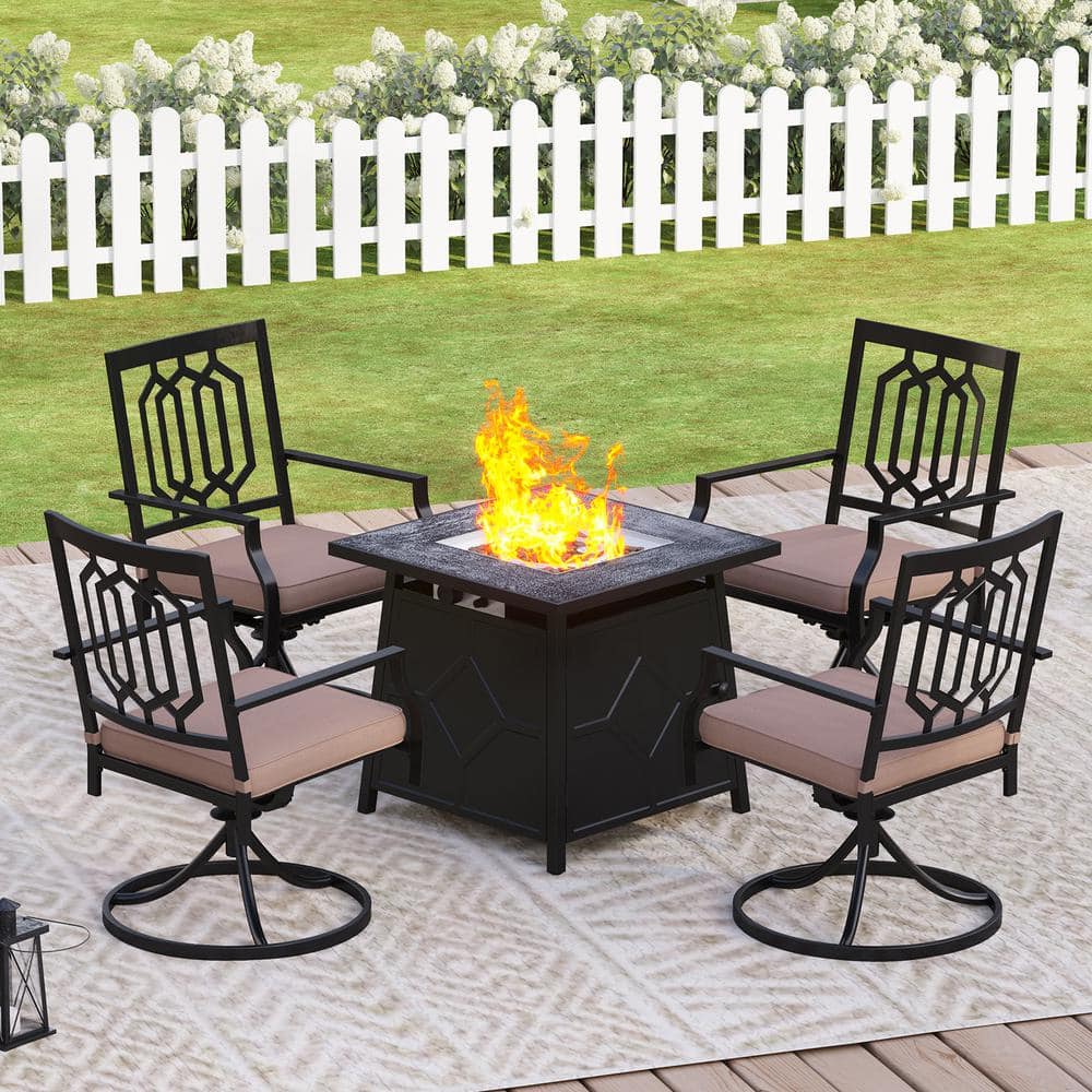 PHI VILLA TerrFab 5-Piece Top Swivel Metal Chairs Patio Fire