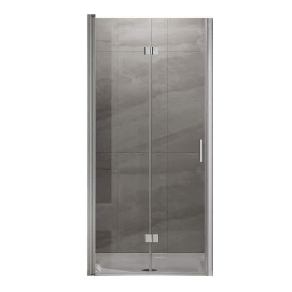 34 in. W x 72 in. H Bifold Frameless Shower Door in Chrome Finish with Clear Glass