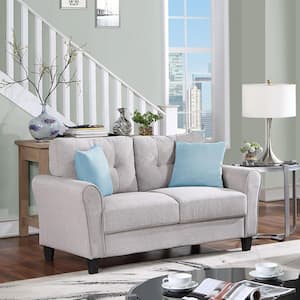 57.50 in. W Square Arm Linen Upholstered 2-Seat Loveseat in Light Gray