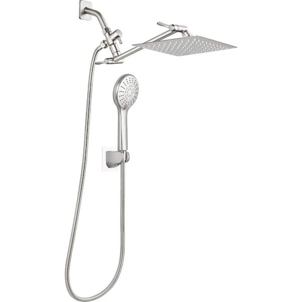 AKLFGN 8-Spray Patterns 8 in. Wall Mount Dual Shower Head and Handheld Shower Head 2.2 GPM with Waterfall in Brushed Nickel