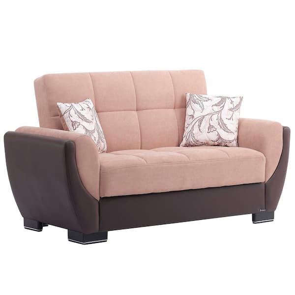 Ottomanson Basics Air Collection Convertible 63 in. Beige Chenille 2-Seater Loveseat with Storage