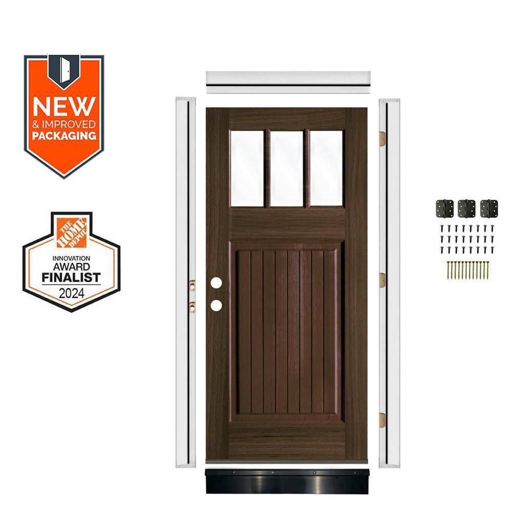 DIY 36 in. x 80 in. Right-Hand 3-Lite Clear Glass Black Stain Hemlock Wood Front Door Kit Plus Quick Assemble Jamb w/ VG price history on PriceWatchPro