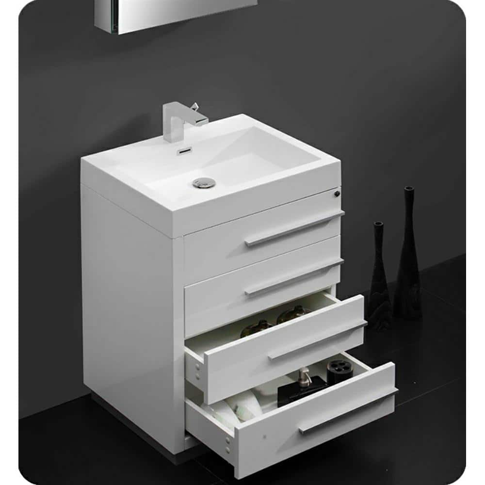 White Engineered Wood Single Bathroom Vanity Base with Drawers