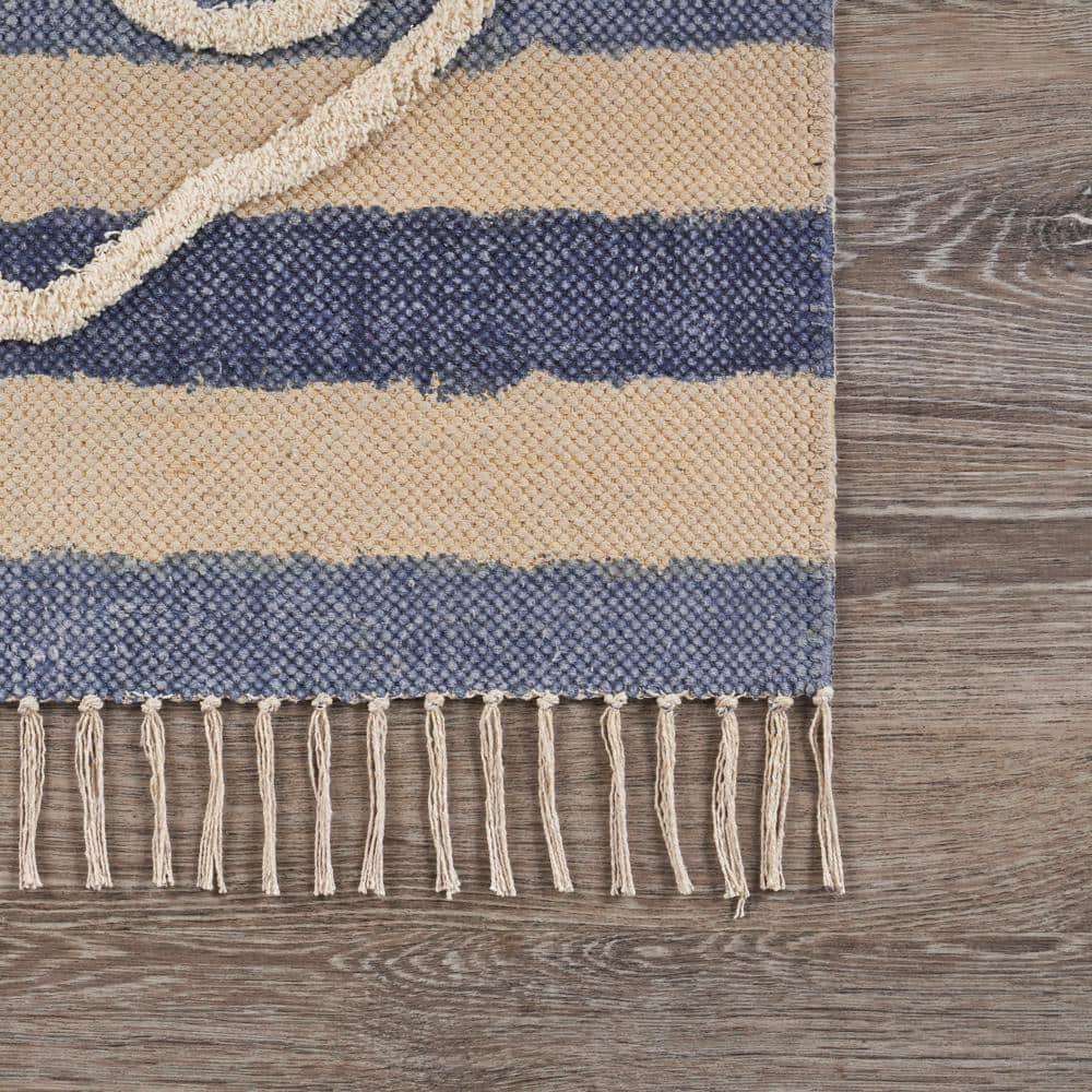 Handmade Nautical Tufted Cotton Accent Rug 45" x 30" - Blue Stripe