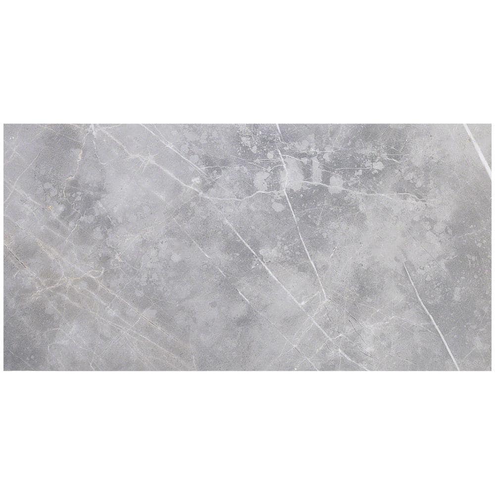 Grace 12" x 24" Matte Gray Porcelain Marble Look Tile