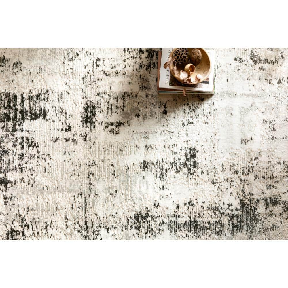 Large Gray and Black Abstract Synthetic Area Rug